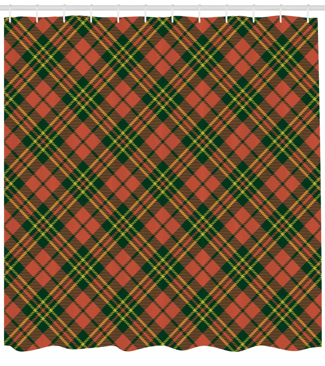Ambesonne Checkered Shower Curtain, Irish Tartan Plaid Motifs In Christmas Colors Geometrical Stripes, Cloth Fabric Bathroom Dec